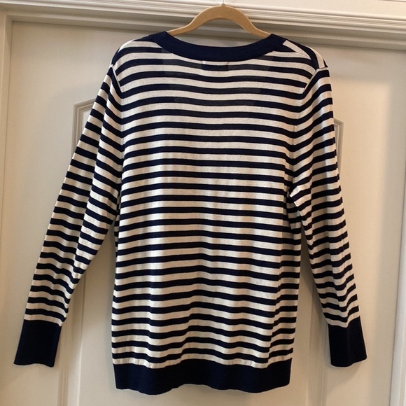 Dressbarn Stripe cardigan sweater top Womens 1X Button up office career Nautical - Picture 2 of 4